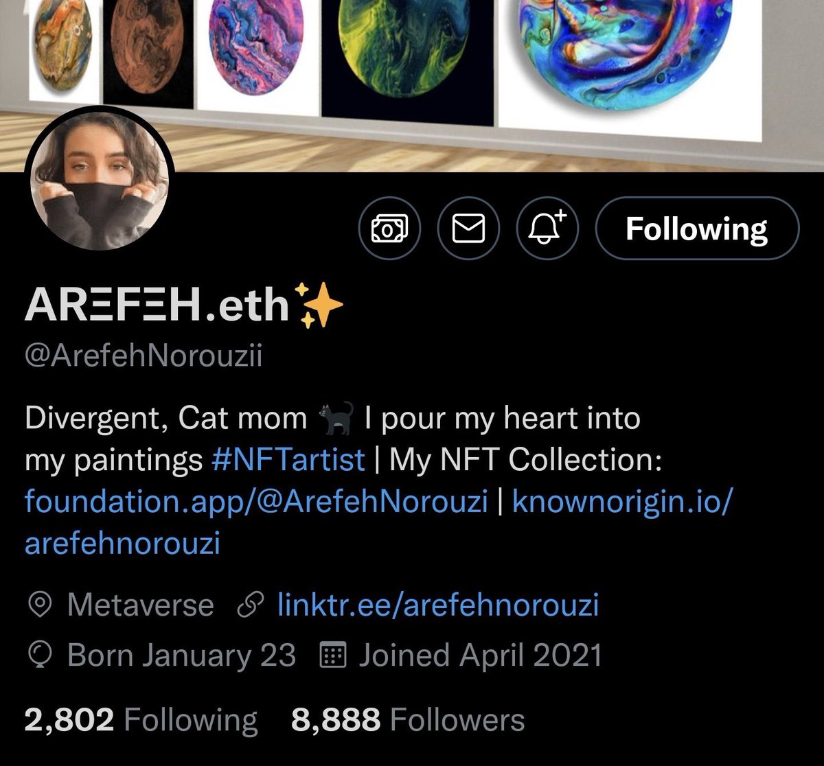 ArefehNorouzii's tweet photo. OK EVERYONE, GIVEAWAY TIME!!!🎉🎁
I am celebrating 8888 followers with ya🥹🥳and wanna give back by giving away 1 edition of “Flowing Magic”🪄a dreamy piece that me and Neema created together

TO ENTER:

🔷 follow me: @ArefehNorouzii &amp; @0xNeema 

🔶 Tag 2 NFT friends

🔷 RETWEET https://t.co/7Ky4CKhCBi