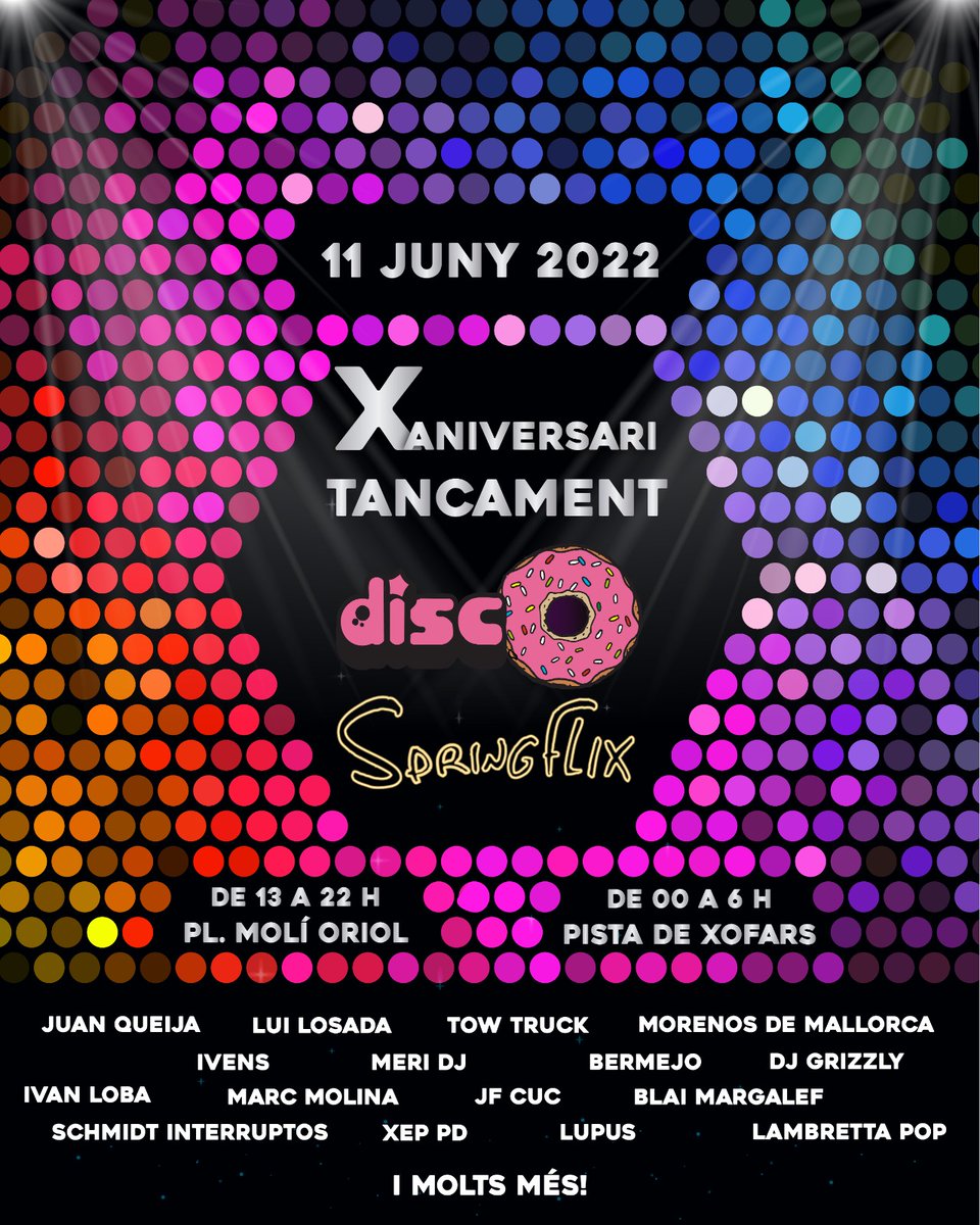 DresdenFlix's tweet photo. Gent, este any fa 10 anys del tancament de la Disco Springflix. La joventut flixanca ho agraeix i la nostra salut també. Per això ho celebrem lo dissabte 11 de juny en un festival brutal! Bona música i bona birra!
En breu lo cartell definitiu en més info. https://t.co/Sg07Krg411