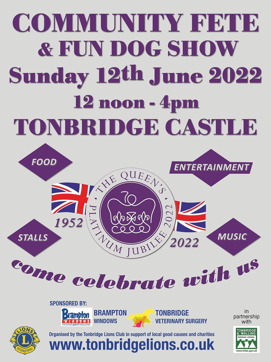 thelocalOracle's tweet photo. A great day out for the family and the dog! Celebrating the Queen's Jubilee at Tonbridge Castle on the 12th June. We'll see you there!
#eventsintonbridge #tonbridgelions #CommunityFete
#dogshowtonbridge https://t.co/tKSwAzj0p7