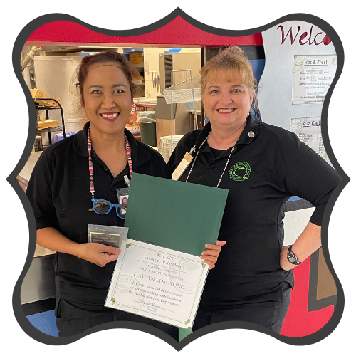 Congratulations to our May Employee of the Month!  Dawan Lomwong (R) is a Food Service Assistant at High Springs Community School and is pictured with Manager Selena Battard (L).  Visit conta.cc/3eKF3VG for her nomination information.