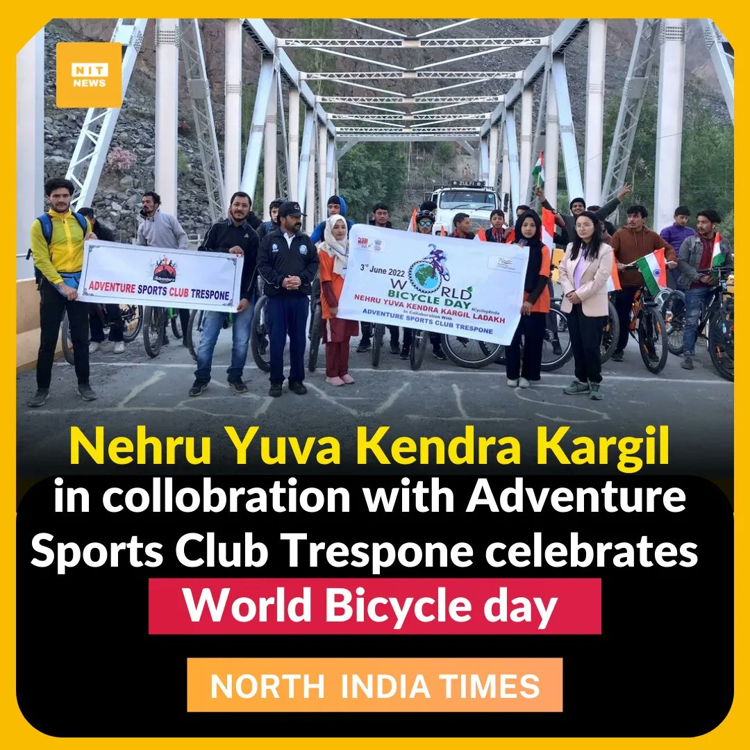 NorthIndiaTimes's tweet photo. Bicycle day organised by @NYKkargil in collaboration with Adventure Sports Club Trespone. The cycle rally was flagged off by Aga Syed Abbas Rezvi, executive councillor in presence of DYO, NYK kargil & President adventure Sports Club Trespone. https://t.co/TtJzJ4hURD
