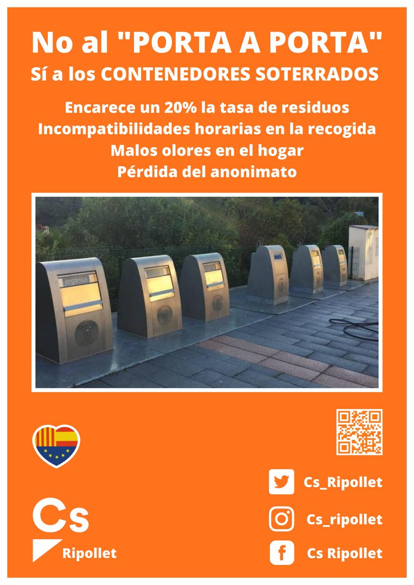 Ciudadanos Ripollet sigue insistiendo en el NO a la nueva recogida del Porta a Porta. Nos vemos el 30 de junio en el pleno del ayuntamiento 💪