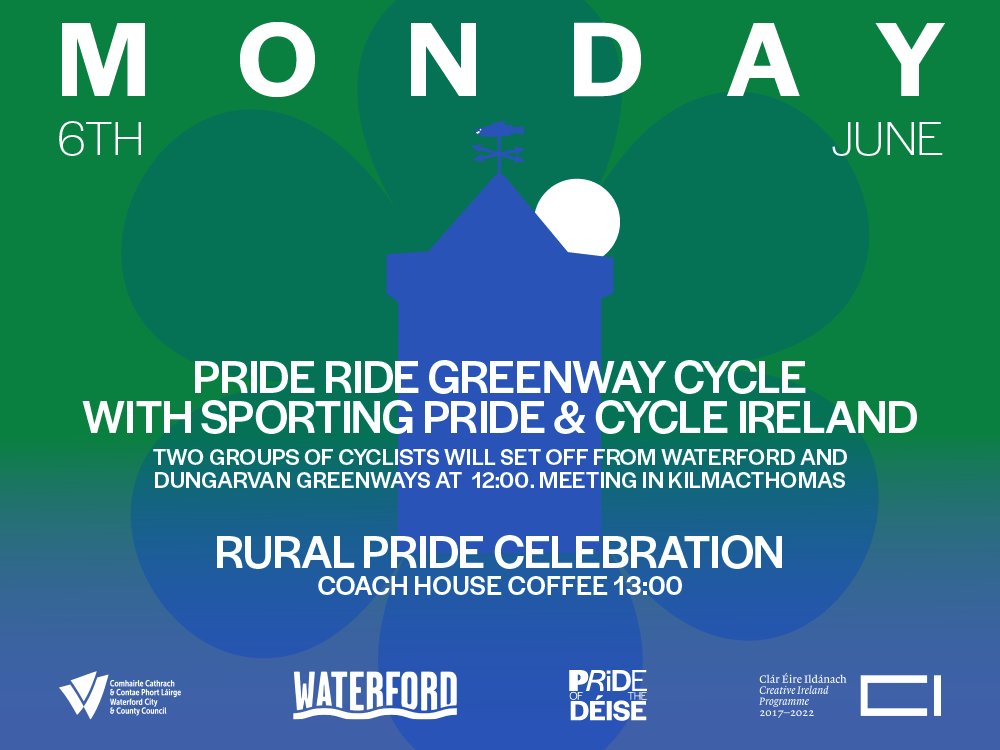 It's #WorldBicycleDay today but Monday is Pride Ride day on <a href="/WaterfordGrnWay/">Waterford Greenway</a> - grab your bike and set out from Dungarvan or Waterford City at 12pm and meet us at <a href="/chcgreenway/">Coach House Coffee</a> for a Rural Pride Celebration 🏳️‍🌈