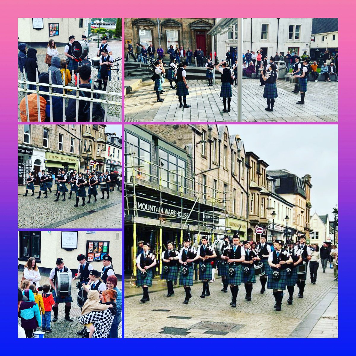LochaberPipes's tweet photo. A lovely night in the high street last night. Thanks to locals and tourists that came to watch the band. #backtobusiness #HighStreet #lspb #lochaber #pipeband https://t.co/gY9ng2xnyP
