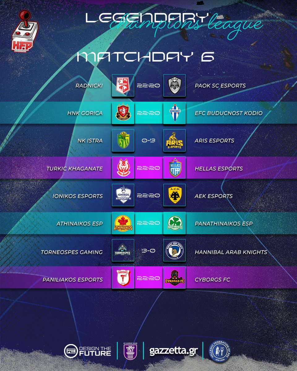 🏆 HFP Champions League®️ 
📅 Friday 3 June 
🕙 22:40 GR - 21:40 CET
📍 Group Stage
🌐  hfplegendaryleague.com
ℹ️  bit.ly/3LYCJtg

HFP - Editing Team | gazzetta.gr | INTESO
