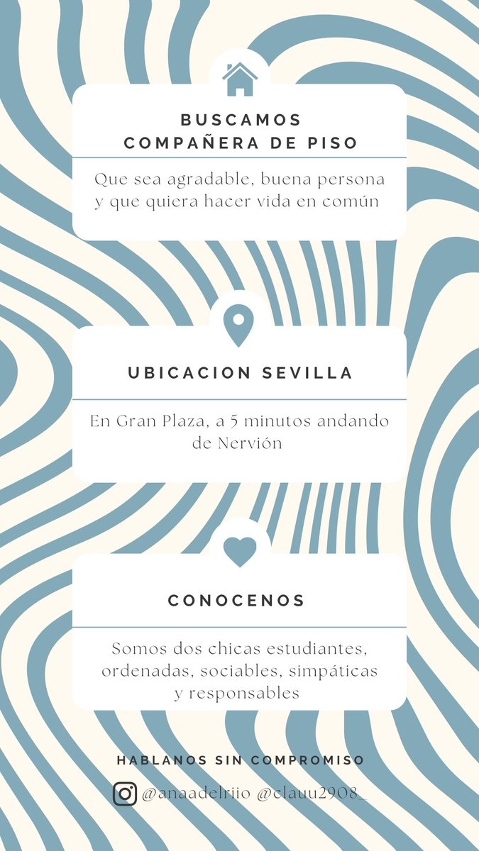 anaadelriio's tweet photo. Buscamos compañera de piso para el curso 22/23. Se agradece difusión. 💙 #sevilla #pisoestudiantes #pisosevilla #cotilleous #queydondeestudiar2022 https://t.co/MiO0VLPOS4