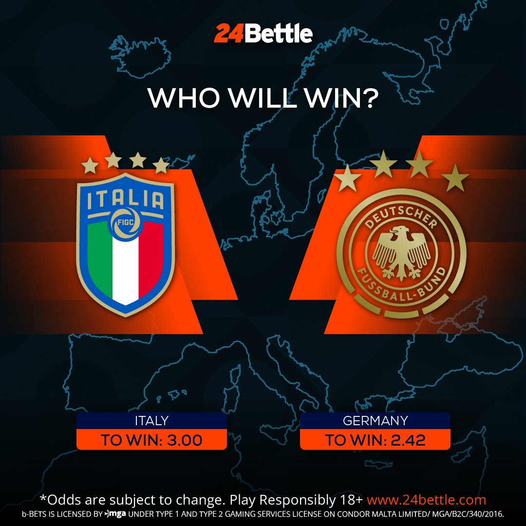 24Bettle's tweet photo. Who will win today’s Match of the Day? Italy or Germany?

Bet on your favourite at https://t.co/LQmsVDEbj3! https://t.co/knsbyE4vKc