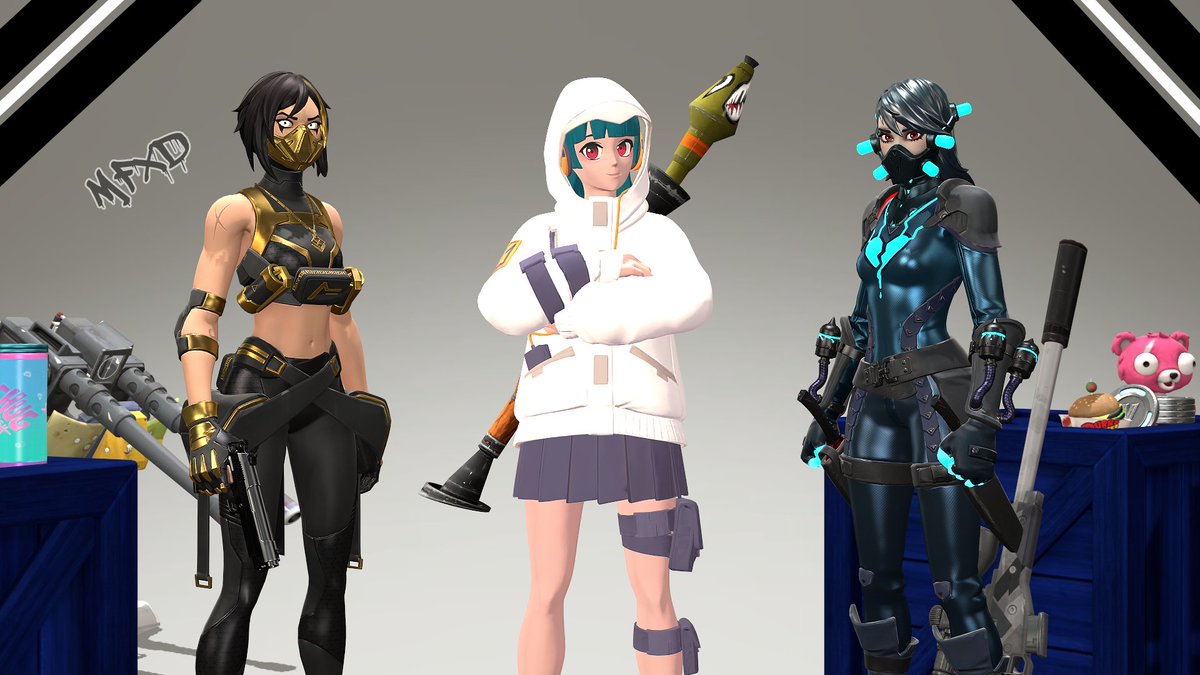 MarioFanXD1's tweet photo. I really love these three 💙
#Fortnite #FortniteArt #FortniteChapter3 #Yuki #Slurpentine #Hush https://t.co/EqItNjqCGT