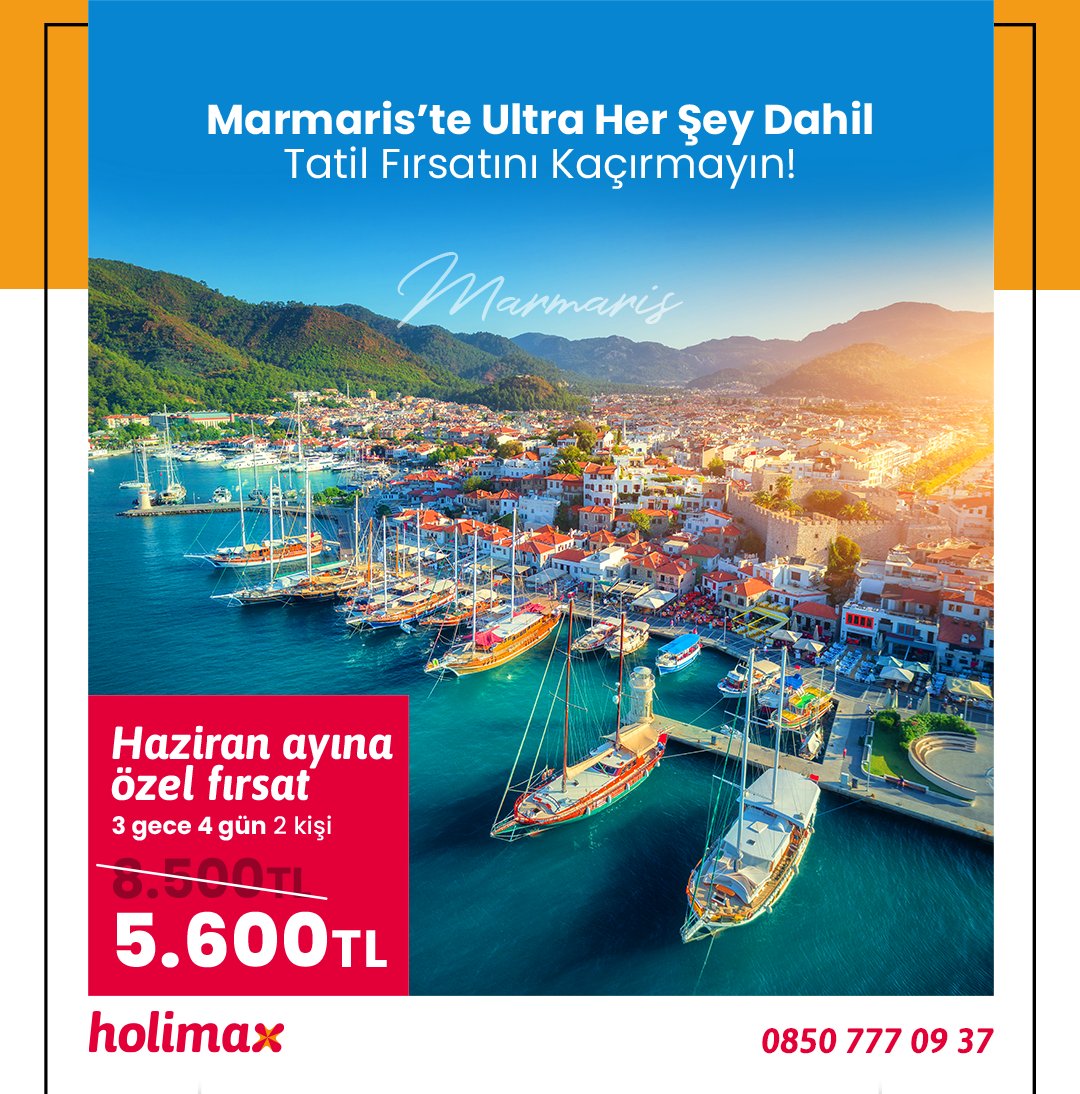 Holimax'te Marmaris tatilleri için en iyi fırsat! Şimdi arayın ve haziran ayına özel ultra her şey dahil 3 gece 4 gün 2 kişi konaklamalarınızda 8.500 TL yerine 5.600 TL ödeme avantajını kaçırmayın!

☎️ 0850 777 09 37
💳Kredi kartına 9 taksit imkanı
✖️ İptal hakkı