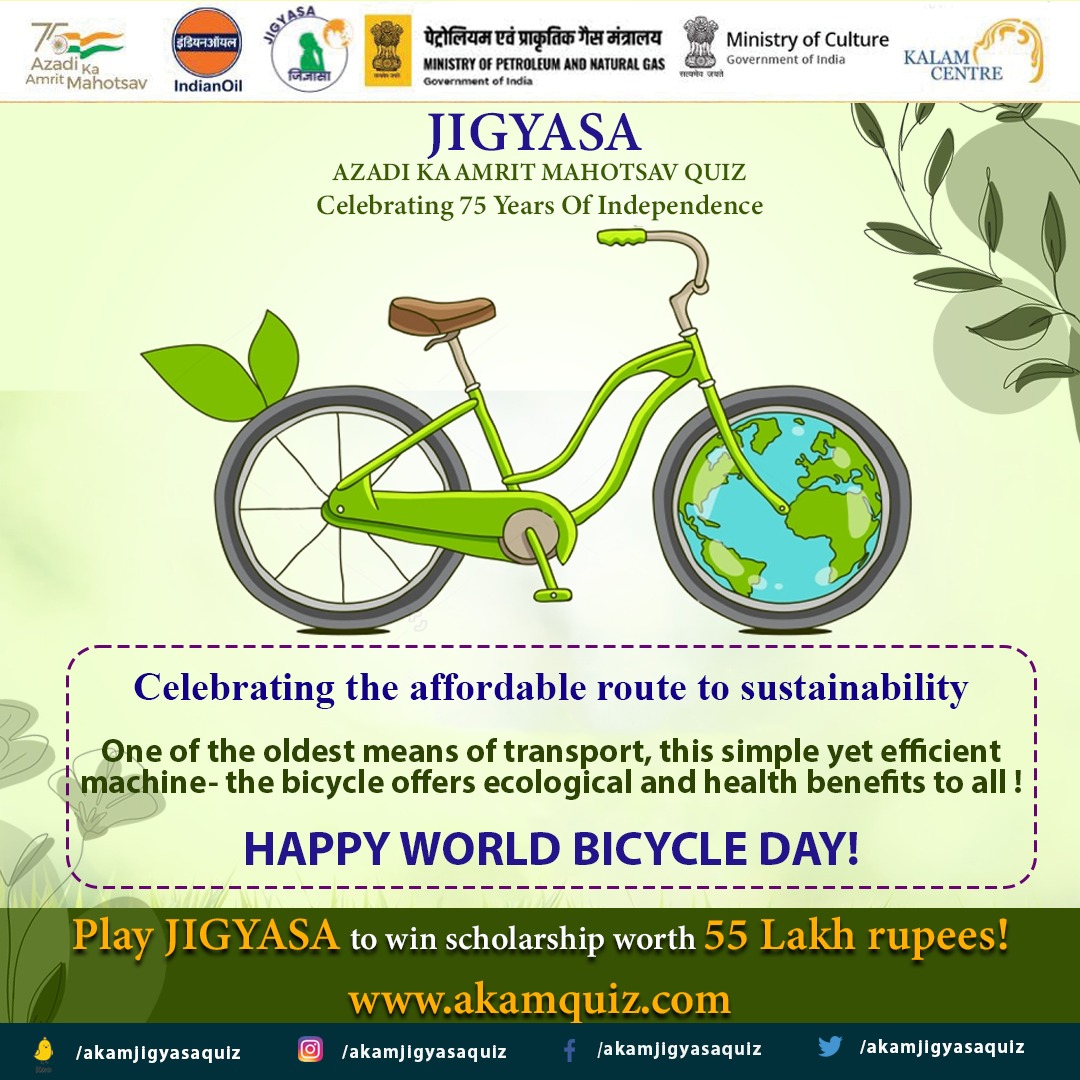 #happyworldbicycleday2022
#cycleforchange
#AzadiKaAmritMahotsav 
 
Visit akamquiz.com and play #jigyasaquiz