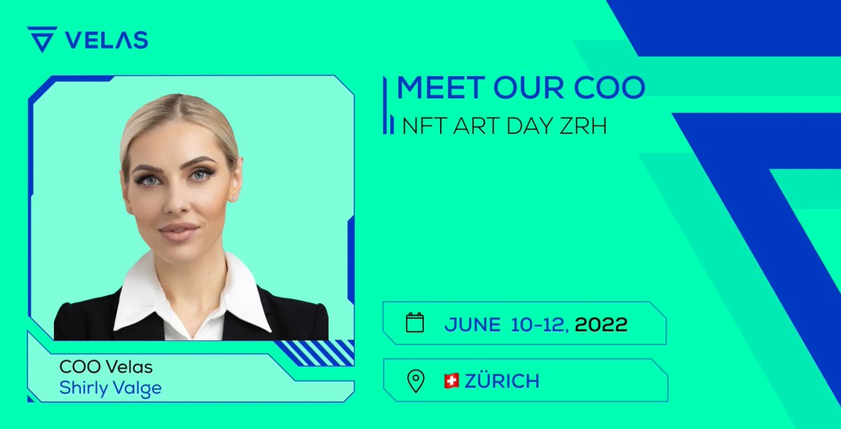 Velas (@velasblockchain) on Twitter photo Meet our COO, Shirly Valge ( <a href="/ShirlyValge/">Shirly Valge</a> ) at NFT Art Day ( <a href="/nftartday/">nftartday.zrh</a> ) Moreover, we are partners of this event.
June 10-12 in Zurich, Switzerland🇨🇭.
Book your meeting here ➡️ vlx.network/calendly-shirl… Meet our COO, Shirly Valge ( <a href="/ShirlyValge/">Shirly Valge</a> ) at NFT Art Day ( <a href="/nftartday/">nftartday.zrh</a> ) Moreover, we are partners of this event.
June 10-12 in Zurich, Switzerland🇨🇭.
Book your meeting here ➡️ vlx.network/calendly-shirl…