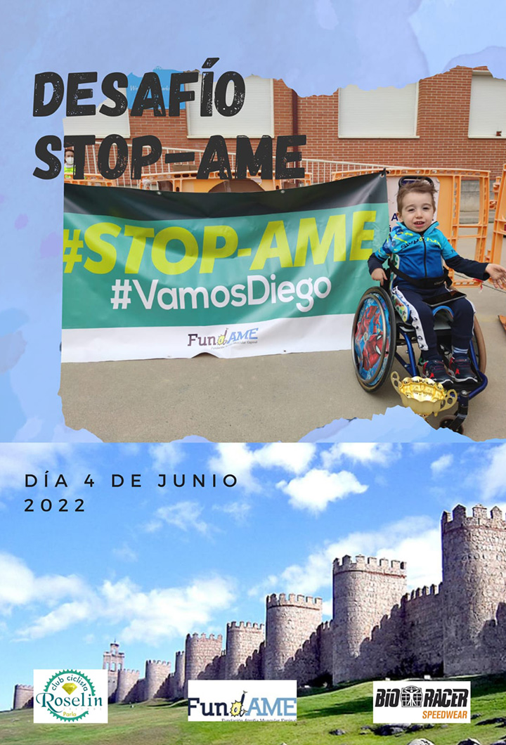 Valdemoro será mañana punto de partida y llegada del #DESAFÍOSTOPAME por la investigación contra la atrofia muscular espinal (AME), enfermedad neuromuscular rara que afecta, entre otras personas, al niño Diego Ballero, vecino de Valdemoro. ¡COLABORA! ow.ly/ihwi50JoRtN