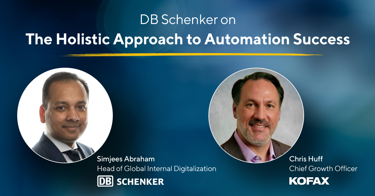 If you missed it live, you can now watch the recording of this 30-minute conversation between Kofax's Chris Huff and Simjees Abraham, Head of Global Internal Digitalization at logistics provider @DBSchenker. bit.ly/3mceqO8 (1/2)