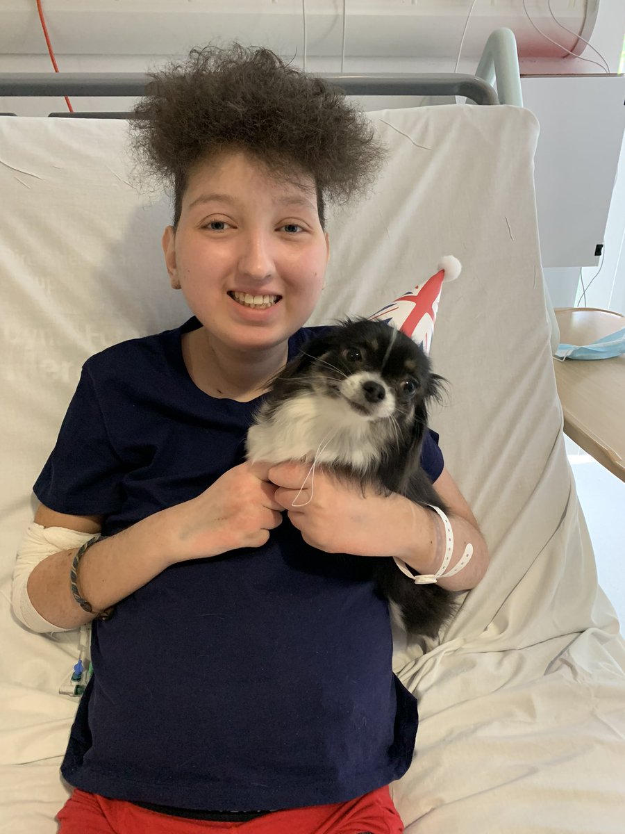 hearts_matteruk's tweet photo. Still in hospital🏥 &amp; Roos understandable emotional &amp; mentally drained
Luckily her therapy dog Loki can always make her smile😊 #SillyHat #Jubilee 

Happy Jubilee Weekend 🇬🇧 
Spend the extra time with those you love &amp; make you happy😃 #CardiacArrest @GabyRoslin @LesDennis @5SOS https://t.co/Z1A1ZPfl4v