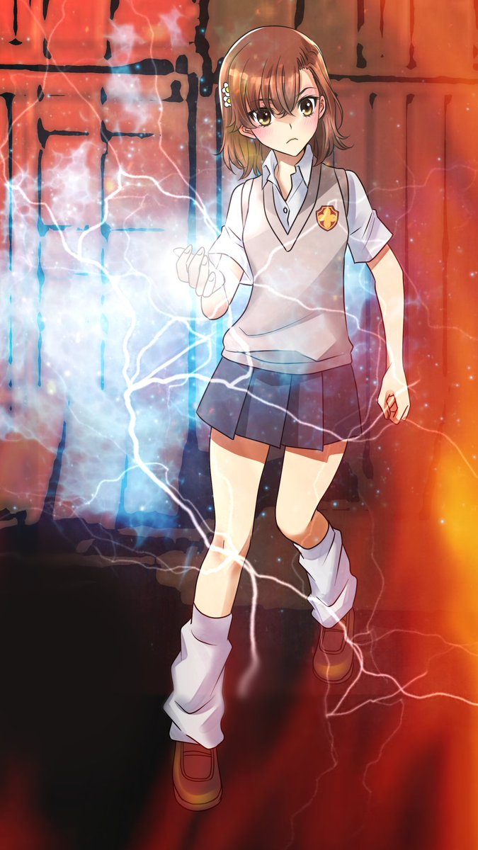 misaka mikoto 1girl electrokinesis electricity tokiwadai school uniform brown hair school uniform solo  illustration images