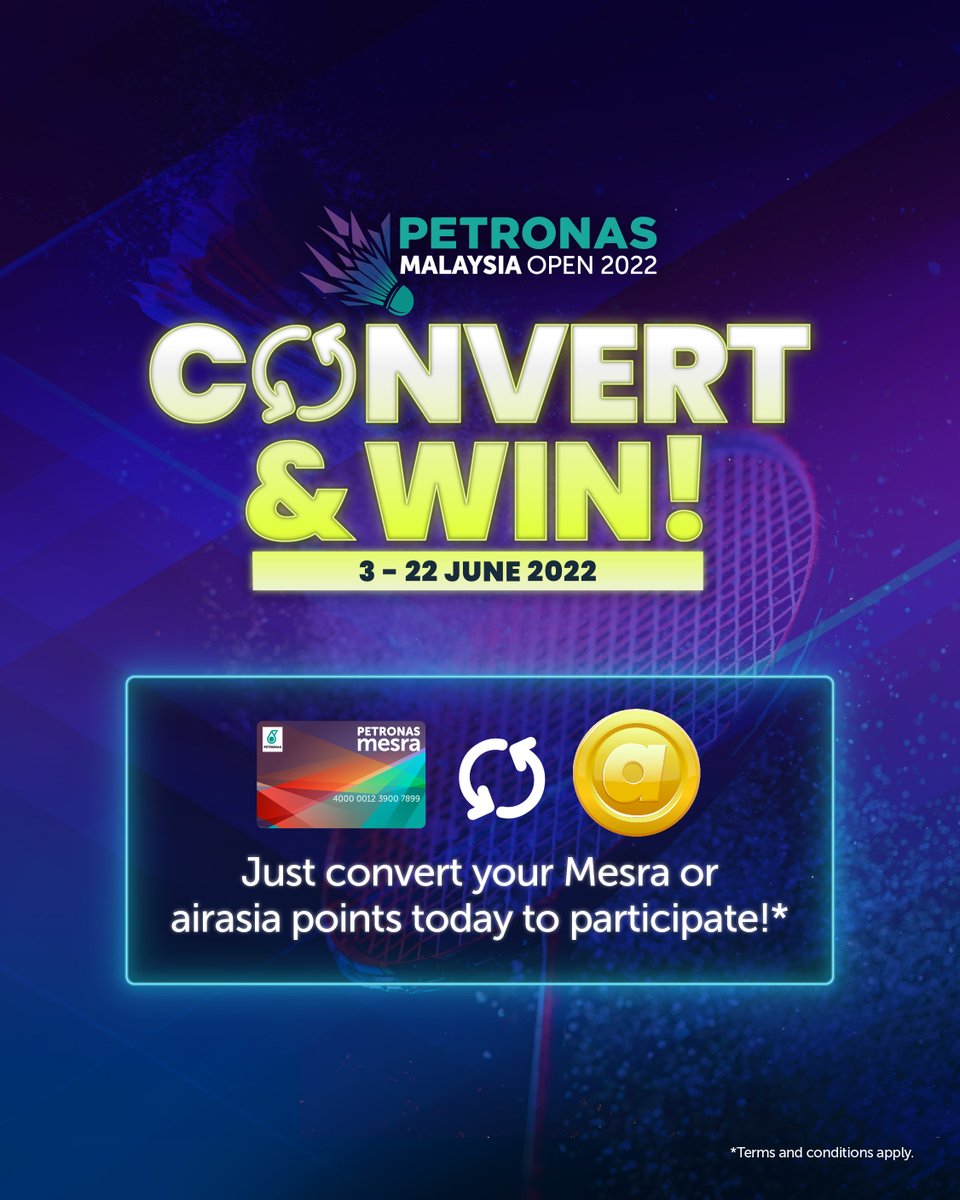 Petronasbrands's tweet photo. Tickets sold out everywhere?? Hard-core badminton fans, don't hang up your rackets just yet!πΈ
Stand a chance to win tickets when you convert your points to either Mesra or airasia points. So easy! π
More infoβ‘οΈ https://t.co/spRY8O0eEz
#PETRONAS #ConvertAndWin #MesraRewards https://t.co/X46dVQkO47