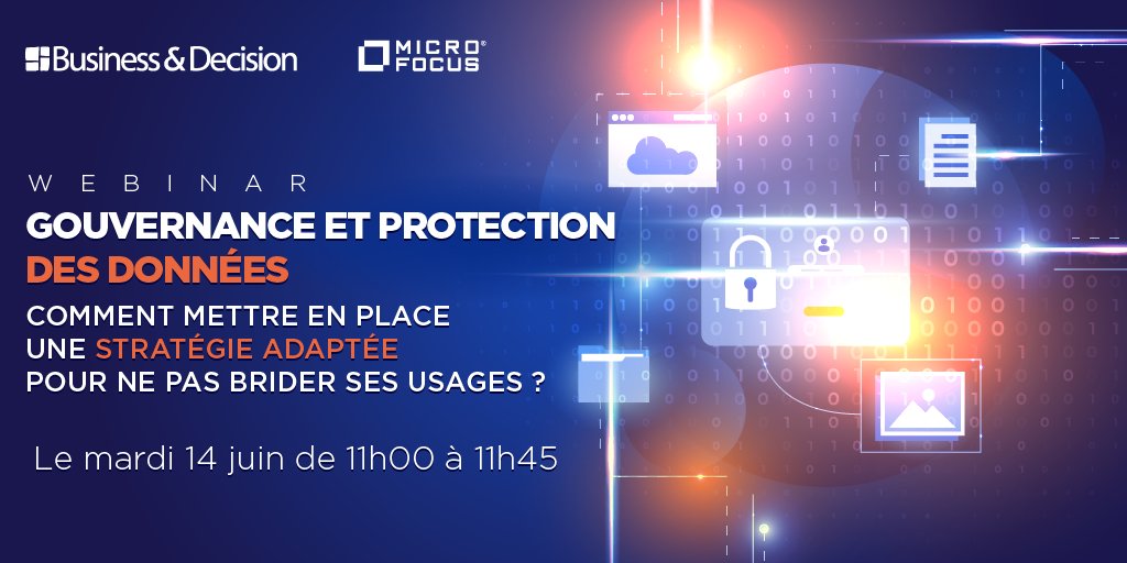 BD_Group's tweet photo. Gouvernance et protection des données : comment mettre en place une stratégie adaptée pour ne pas brider ses usages ❓

📆 Webinar Mardi 14 juin à 11h avec @MicroFocusFR
👉 https://t.co/G3tS7qkAL1 

#DataGouv #Cybersécurité https://t.co/eirkhhODsY