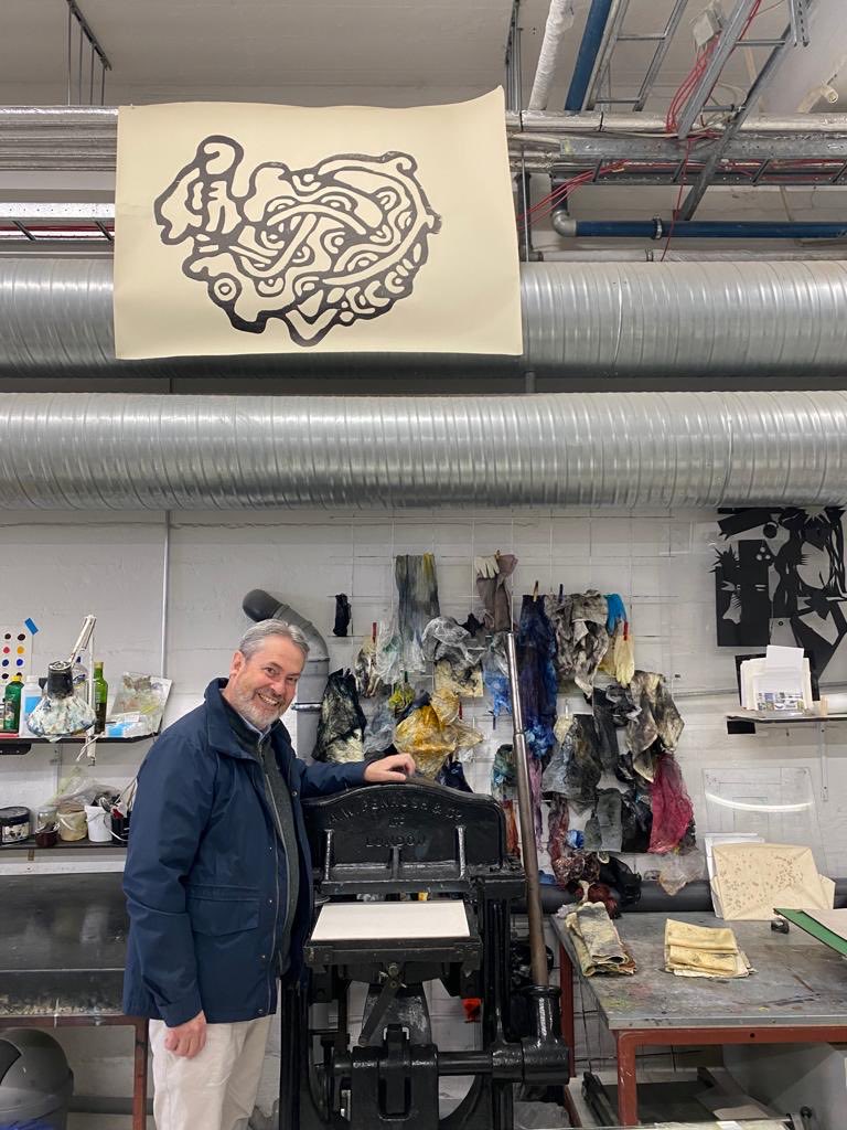ahlberger's tweet photo. Together with dear friend Élisabet ⁦@islenskgrafik⁩ in the print studio. The #Solander250 Art Exhibition is taking shape. The Icelandic art community is vibrant and we have a fantastic journey ahead of us! https://t.co/LVYVE1NLRA