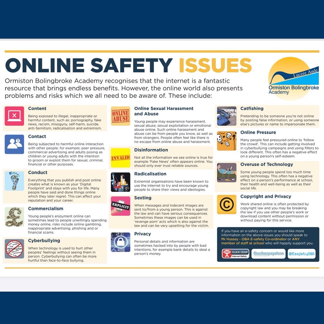 OBAcademy's tweet photo. ⭐️S T A Y  S A F E⭐️

Online safety is always important so follow @esafetyoba for current info. Remember to collect evidence, block &amp; tell. MORE INFO -->

❗️Child Exploitation CEOP
❗️SHARP System
❕SaferSchools
 #Safeguarding #runcorn #halton #SaferSchools https://t.co/trySlMMqsb