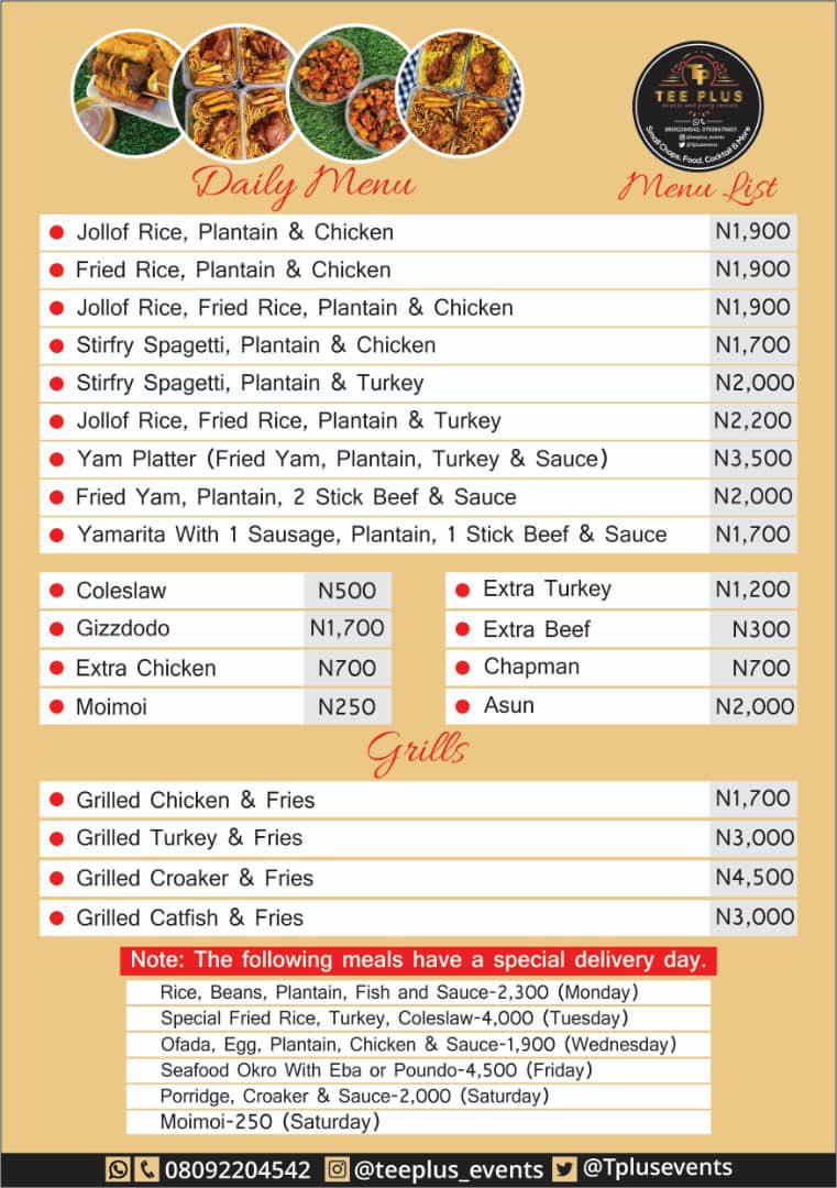 Tplusevent's tweet photo. What are we serving you today? Fried rice or Jollof rice. We also serve smallchops everyday. 

Check our food and smallchops list. Let’s send your this Friday. Please RT https://t.co/iEeeCKcCCx