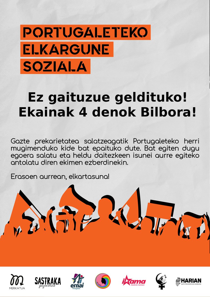 Gazte prekarietatearen kontra borrokatzea ez delako delitua. 

#EzGaituzueGeldituko