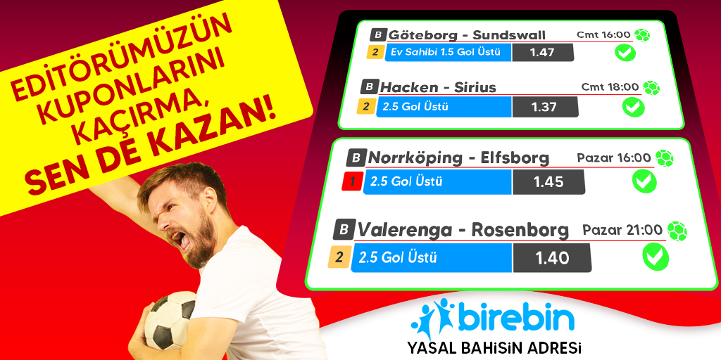 🔥 Editörümüz kazandırmaya devam ediyor!
📰 Kuponları kaçırma, sen de kazan -> birebin.com

#hazirkupon #iddaa #bahis #kupon #canlıbahis #tahmin #iddia #kombine