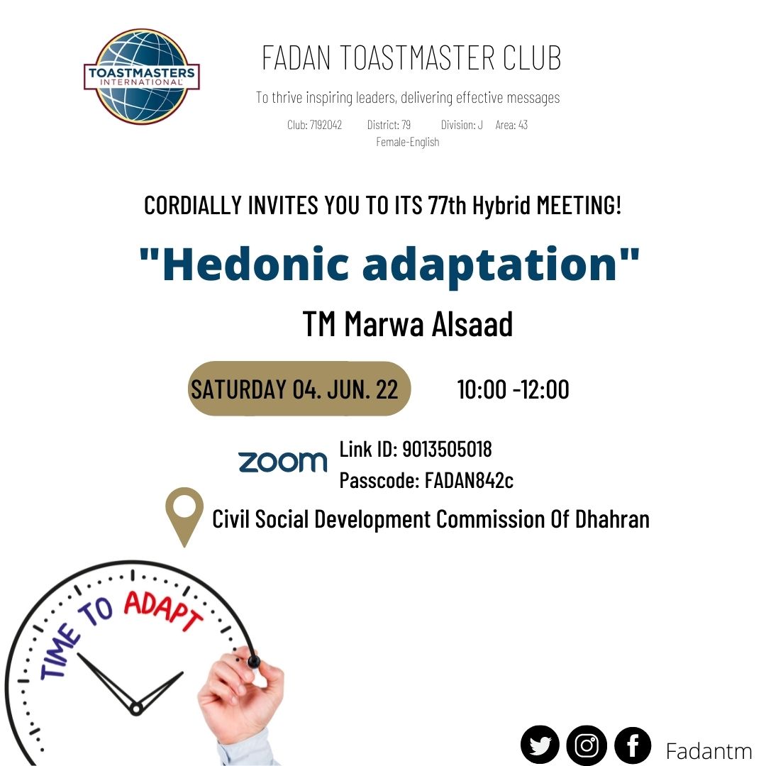 fadantm's tweet photo. Fadan TMC is happily inviting you to its 77th hybrid meeting 🤩

When: Saturday  04 Jun 2022, 10:00 am 🌞🎙

On-site location 📍
https://t.co/LXItwMziMk

Zoom link 
https://t.co/gUUDLNkbj2
Meeting ID: 901 350 5018
Passcode: FADAN842c

See U there 🥰

#publicspeaking #toastmasters https://t.co/2TexbKFoGX
