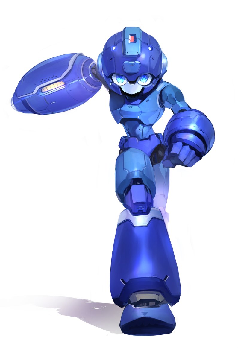 mega man (character) solo arm cannon blue eyes white background 1boy robot male focus  illustration images