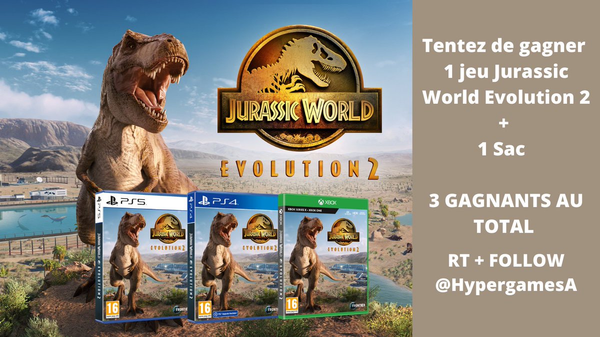 HypergamesA's tweet photo. #Concours 🔥

Pour rester dans l'ambiance jurassique, tentez de gagner 1 jeu Jurassic World Evolution 2 + 1 Sac ! 😍
3 gagnants au total. 🎁
Pour participer :

➡ Follow @HypergamesA + @JustForGames_FR

➡ RT le tweet

TAS le 10/06
👉https://t.co/MHaCm1LaT2 https://t.co/hBXMbydi0V