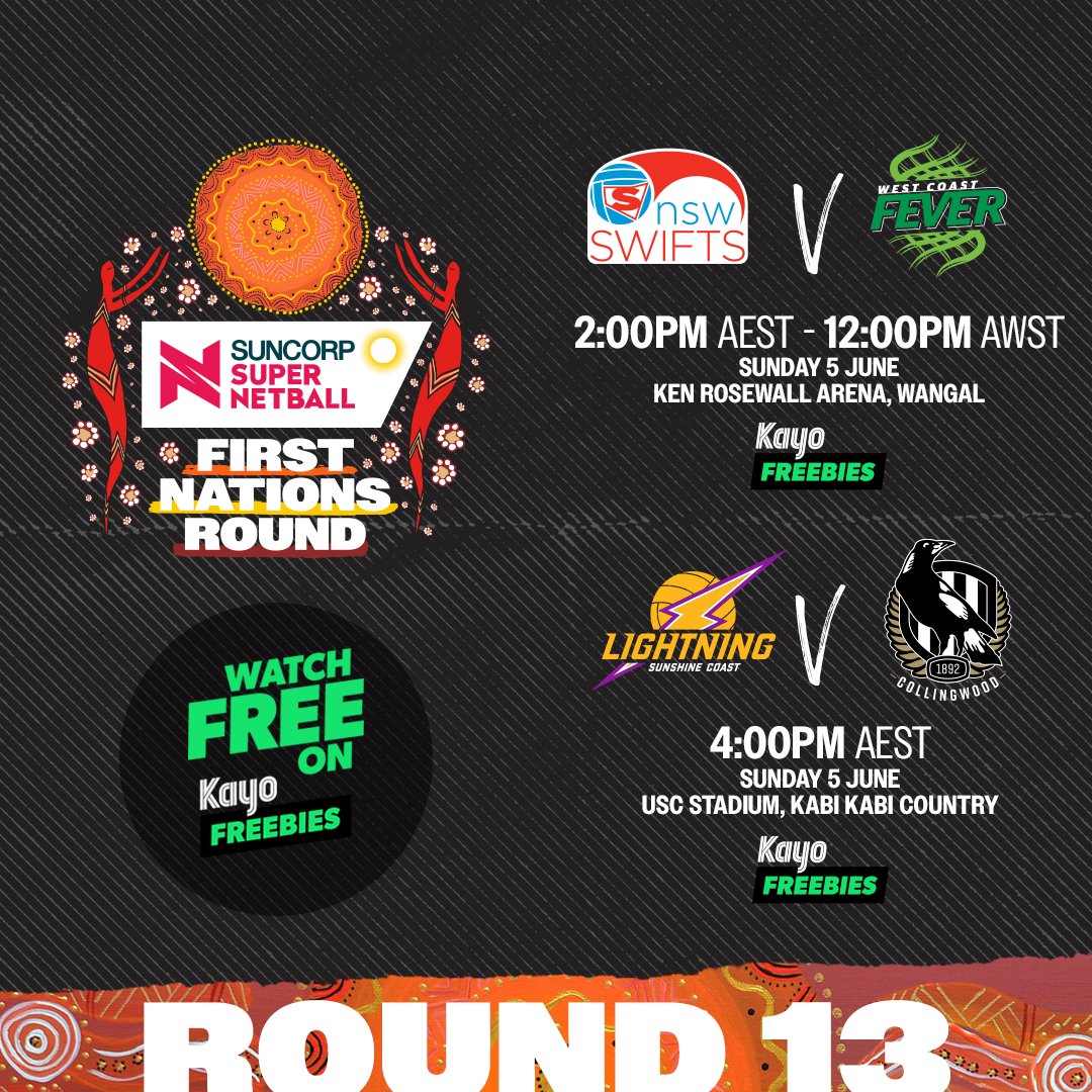 SuperNetball's tweet photo. Hope you've got your spot on the couch ready! Sunday netball is here and it's going to be BIG 🍿

#SSNFirstNationsRound

Artwork © Simone Thomson, Yorta-Yorta/Wurundjeri
Winyar Yuringa (Women of the Sun) 2020
In partnership with Dreamtime Art Creative Consultancy https://t.co/QZHhpIr4qx