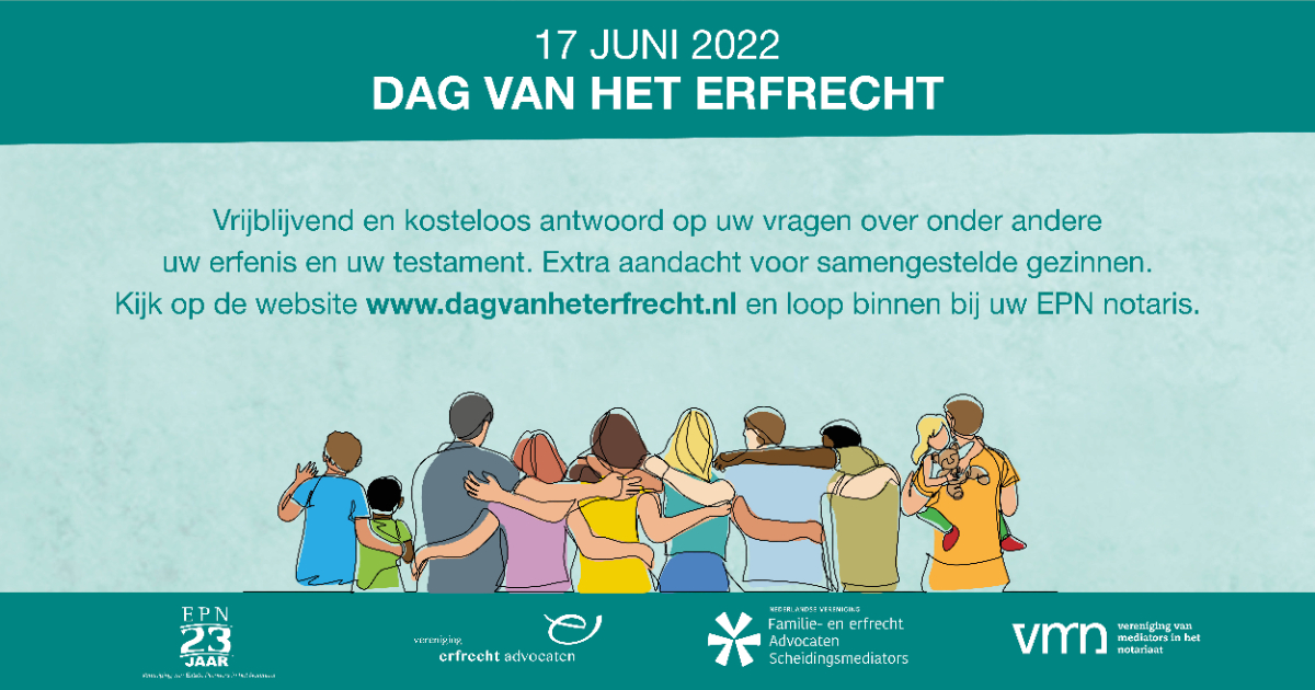 Zijn u en uw partner ouders in een samengesteld gezin? Dan is het belangrijk om na te gaan of uw testamenten nog kloppen! Ontvang tijdens de Dag van het Erfrecht op 17 juni vrijblijvend advies. Kijk voor meer informatie op epn-notaris.nl/dag-van-het-er…

#dagvanheterfrecht #epn