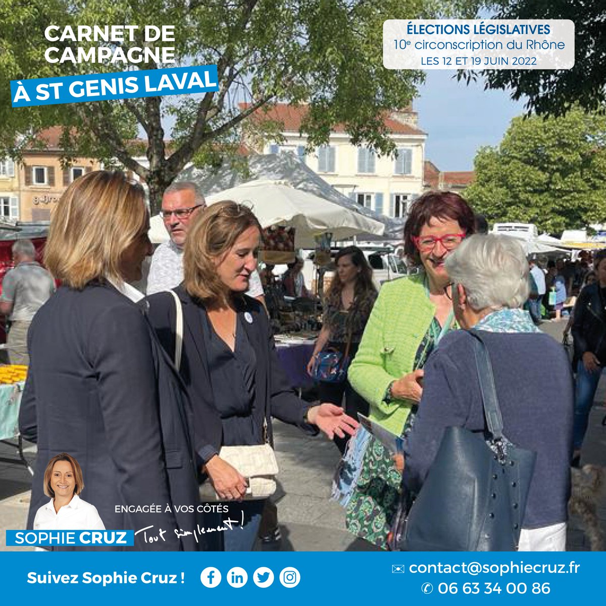 SophieCruz2022's tweet photo. #carnetdecampagne
Ce matin, nous étions à votre rencontre sur le marché de la Ville de @st_genis_laval avec @marymillet69, maire et @celinemrl69 . Merci pour votre excellent accueil.
#stgenislaval #Métropole #sophiecruz2022 #legislatives2022 #circo6910 https://t.co/gFXxcRcBaA