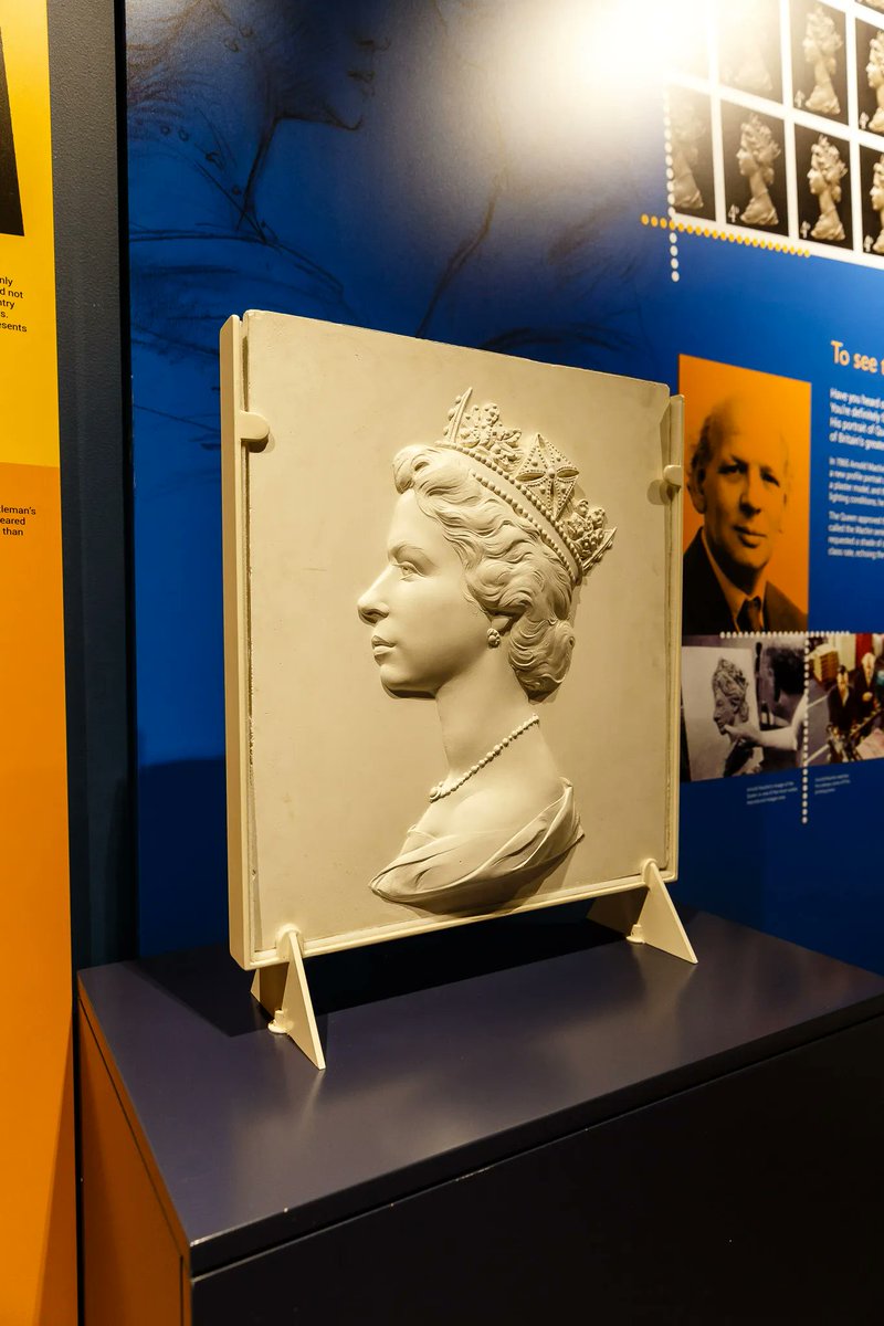 thepostalmuseum's tweet photo. Come and see the Queen up close this #PlatinumJubilee weekend 👑 Made by sculptor Arnold Machin, this iconic image was replicated more than 220 billion times on stamps and is one of the most recognisable designs of the 20th century. https://t.co/pEc7BjXP0l