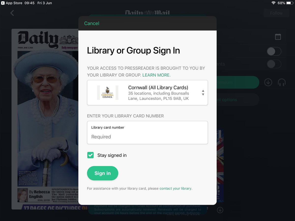 LAUlibrary's tweet photo. Don’t miss a moment of the celebration🇬🇧
Cornwall Library Service offers free access to a wide selection of daily papers on @PressReader .
Down load the app , choose Cornwall Library Service and enter your library card number.
#JubileeCelebration #HM70 #launcestonlibrary https://t.co/gQbdIzdQ9s