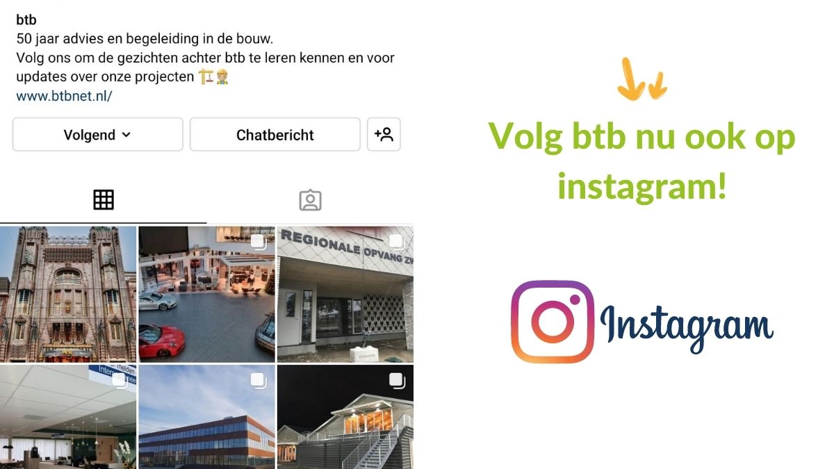 Vanaf nu is btb ook te volgen op instagram. Volg ons om de gezichten achter btb te leren kennen en voor de updates over onze projecten 🏗️👷‍♀️

👉Volg ons nu, instagram.com/btb_nederland/

#btbregelthet #bouw #bouwupdates #bouwkwaliteit #bouwbegeleiding