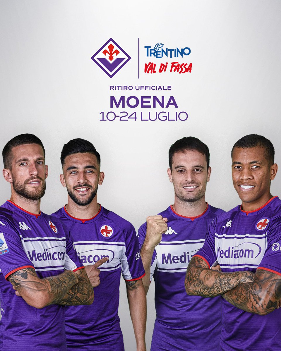 Dal 10 al 24 luglio, Fiorentina torna in Val Di Fassa, a Moena, per il ritiro estivo. ⛰ 💜 Scopri di più 👉🏻 bit.ly/INFOMoena22 @valdifassa @VisitTrentino #forzaviola #fiorentina #Moena22