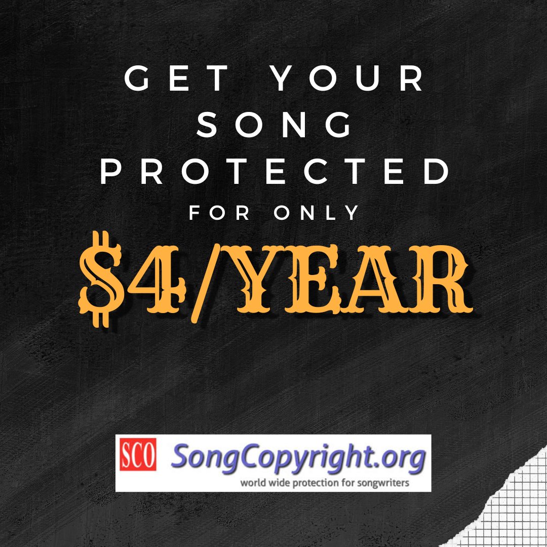 SongCopyright's tweet image. For only $4 a year, you receive the most complete international copyright protection and legal cover for songwriters available.

SongCopyright.Org