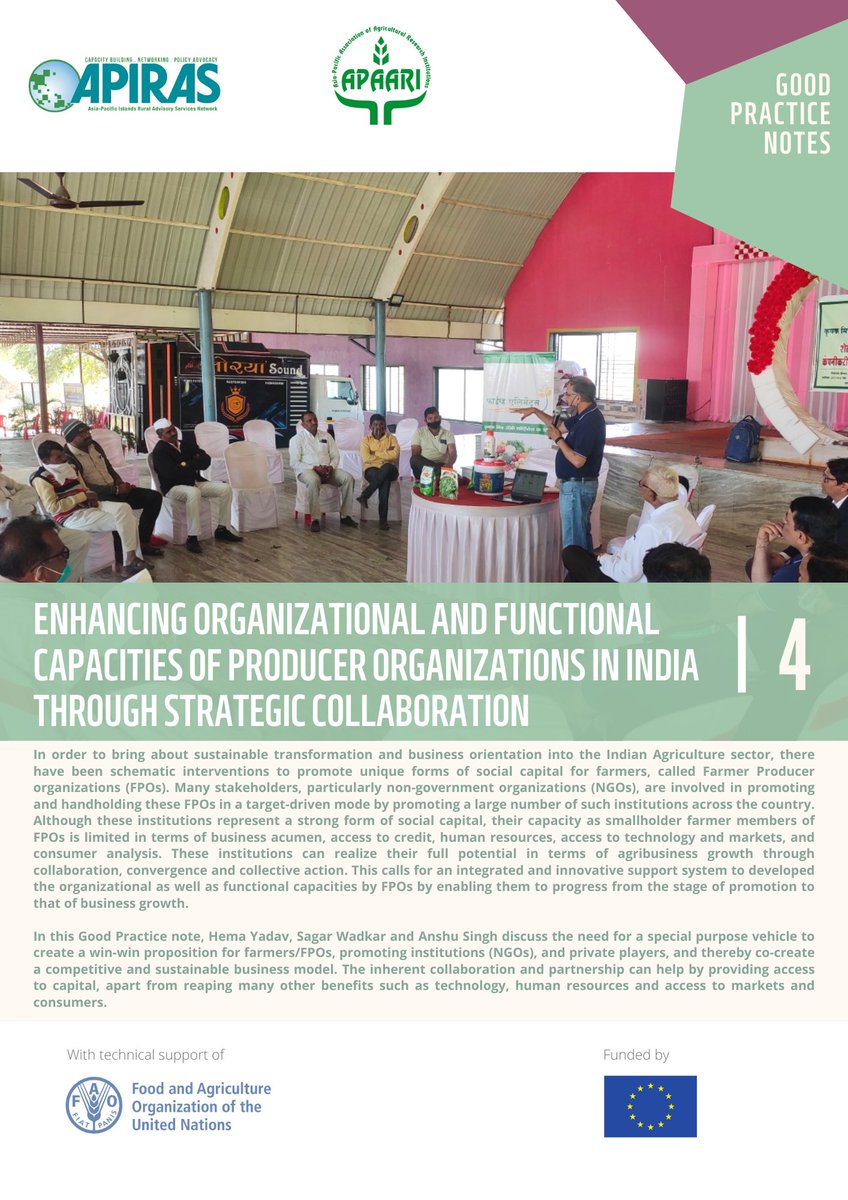 Tropical Agriculture Platform (TAP) (@tap_g20) on Twitter photo The 3rd and 4th Good Practice Notes by <a href="/APIRASnetwork/">Asia-Pacific Islands Rural Advisory Services</a> <a href="/APAARI/">APAARI</a> <a href="/FAO/">Food and Agriculture Organization</a> @Crisp_India are now available!
🔎#India 🇮🇳
➡️#multistakeholder approaches for water productivity
➡️#organizational and #functional capacities of producer organizations
📚fao.org/in-action/trop…
#TAP_AIS
#EU 🇪🇺 The 3rd and 4th Good Practice Notes by <a href="/APIRASnetwork/">Asia-Pacific Islands Rural Advisory Services</a> <a href="/APAARI/">APAARI</a> <a href="/FAO/">Food and Agriculture Organization</a> @Crisp_India are now available!
🔎#India 🇮🇳
➡️#multistakeholder approaches for water productivity
➡️#organizational and #functional capacities of producer organizations
📚fao.org/in-action/trop…
#TAP_AIS
#EU 🇪🇺