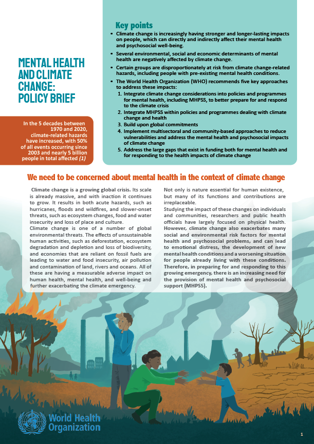 MHPSSCollabora1's tweet photo. ❗JUST RELEASED ❗ @WHO policy brief on Mental health and Climate ChangeWe agree wholeheartedly that we need to be concerned about mental health in the context of climate change. 

Read the brief here: 
https://t.co/TGvUcIb8uX https://t.co/UdGo5DRaVZ