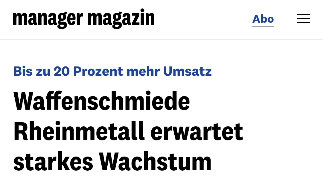 Der 100 Mrd Euro schwere #Schattenhaushalt, der heute beschlossen wird, ist unnötig, politisch die falsche Priorität und vor allem ein gigantisches Geldgeschenk für die Rüstungsindustrie, welches Europa kein bisschen sicherer macht. #NeinZumSondervermögen

manager-magazin.de/unternehmen/in…