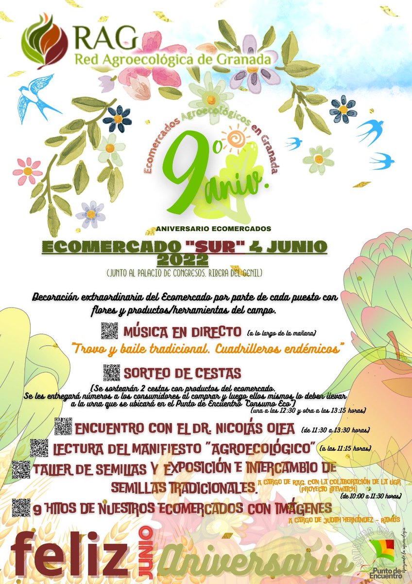 ¡Feliz aniversario, @ecomercadogr!
Para celebrarlo, mañana ofreceremos en el Ecomercado Sur un taller de semillas tradicionales de La Alpujarra, de 10:00 a 11:30. 
¡No os lo perdáis!
#AgroBioDiversidad #SmartEcoMountains #UnitedInTheBiodiversity
