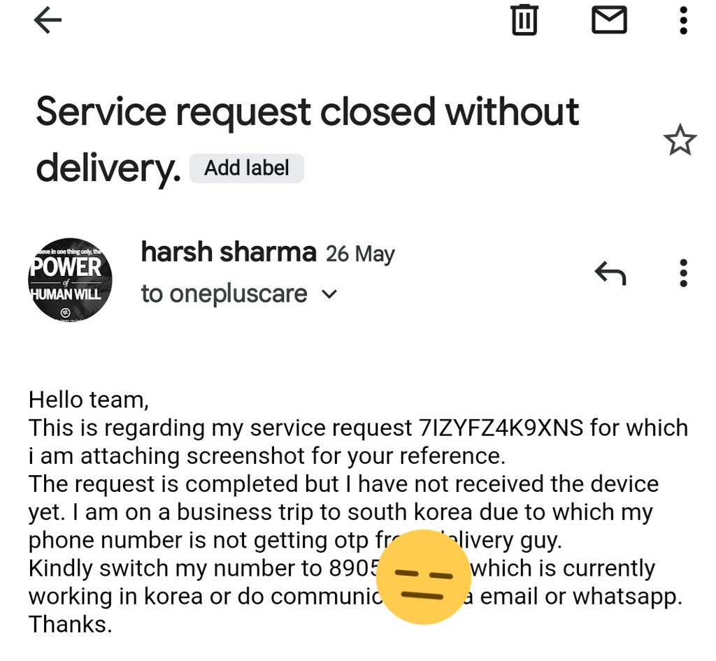 hp98_sharma's tweet photo. @delhivery  could you please take care of this ? @oneplus has failed my expectations. I want to try you guys as well. My device is still not delivered to my home but showing delivered.
I asked oneplus to change my mobile number to other one as I am out of country for work. https://t.co/UEq3BfTPSI