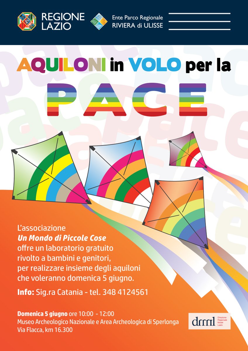 #SaveTheDate

🏳️‍🌈AQUILONI IN VOLO PER LA PACE 🏳️‍🌈
Domenica 5 giugno ore 10:00 - 12:00
Museo Archeologico Sperlonga
Info: 348 4124561

#ParcoRegionaleRivieraDiUlisse #Formia #Gaeta #Minturno #Scauri #Sperlonga #parchilazio #direzioneregionalemuseilazio #museiitaliani #aquiloni #pace