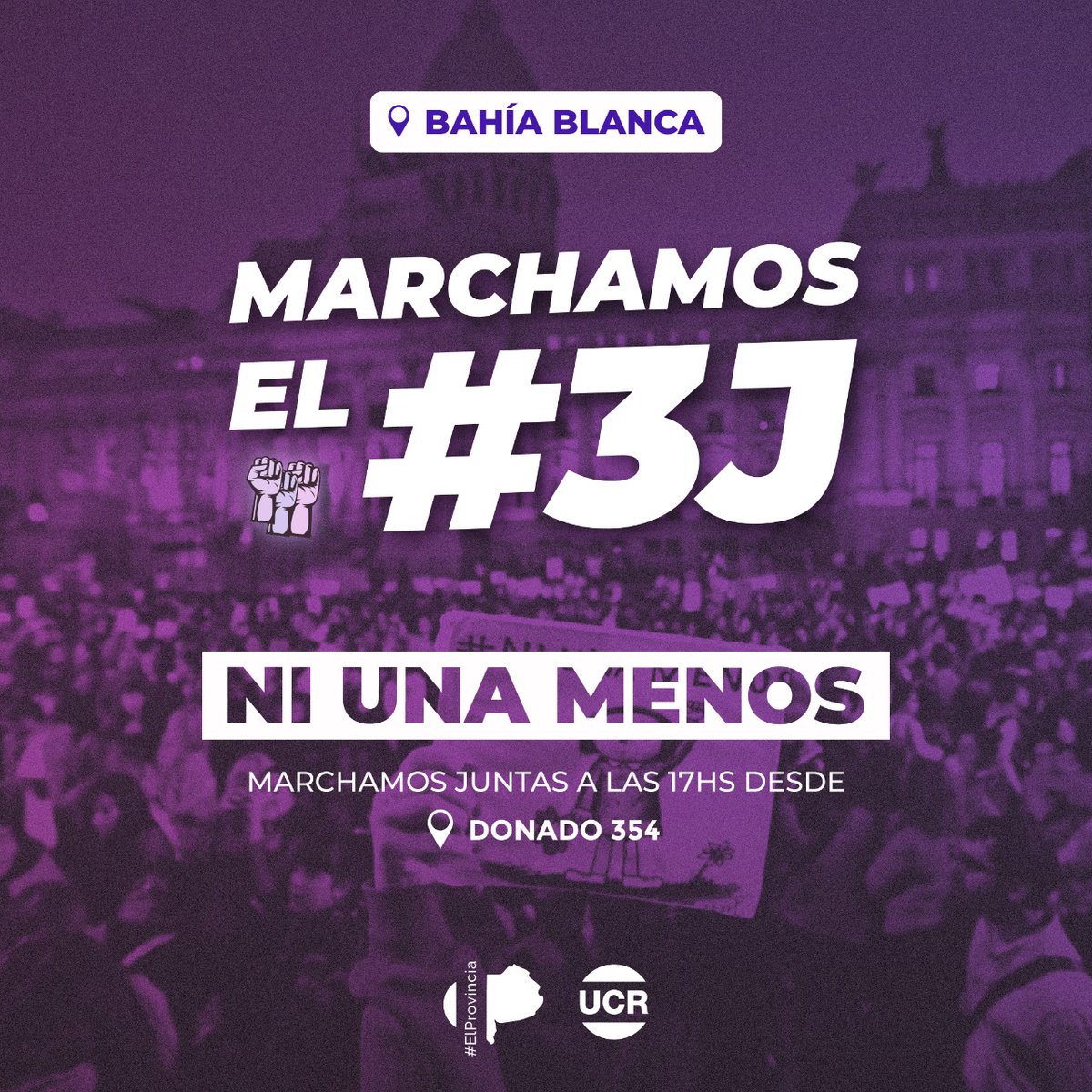 ¡HOY! Marchamos en todo el país por #NiUnaMenos. En Bahía Blanca, la concentración es a las 17 horas en Donado 354. ¡Sumate!