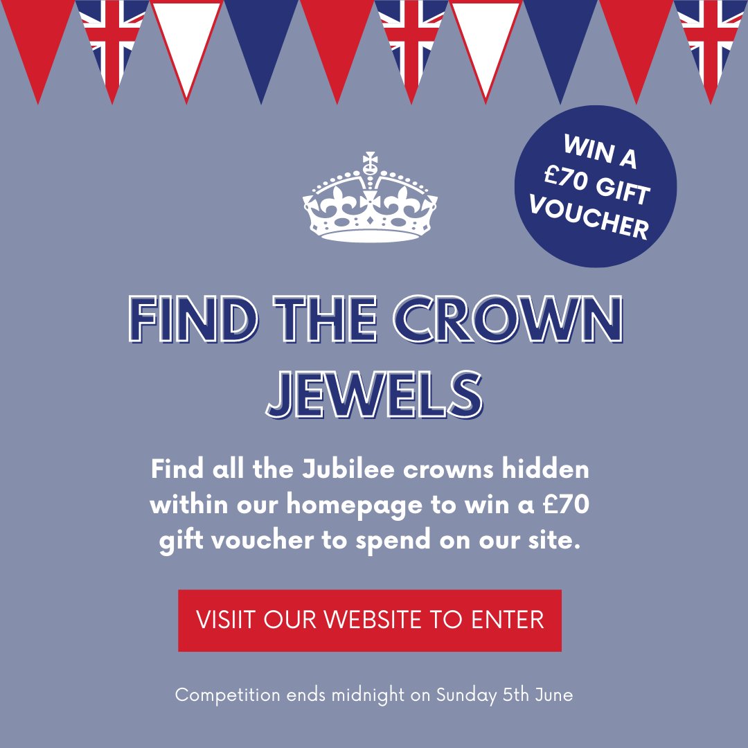Can you Find the Crown Jewels on our web homepage.

👑 Visit our homepage: bit.ly/3o7XAzS
👑 Count the hidden red, blue &amp; white crowns
👑 Submit your answer: bit.ly/3z7RQhr

Winner selected on 6th June &amp; will win a £70 Desser &amp; Co gift voucher. #PlatinumJubilee