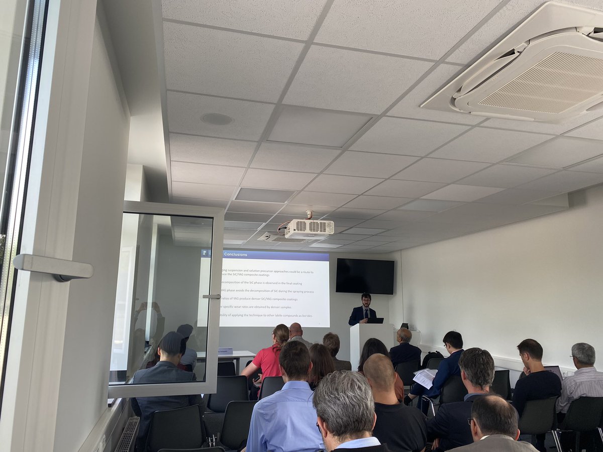 Dr Acacio Rincon Romero giving a talk at 10th RIPT in Julich Germany on how to deposit SiC-YAG coatings from a suspension and solution precursor process. Our process allows impossible to deposit carbide and boride coatings with a simple but elegant strategy.