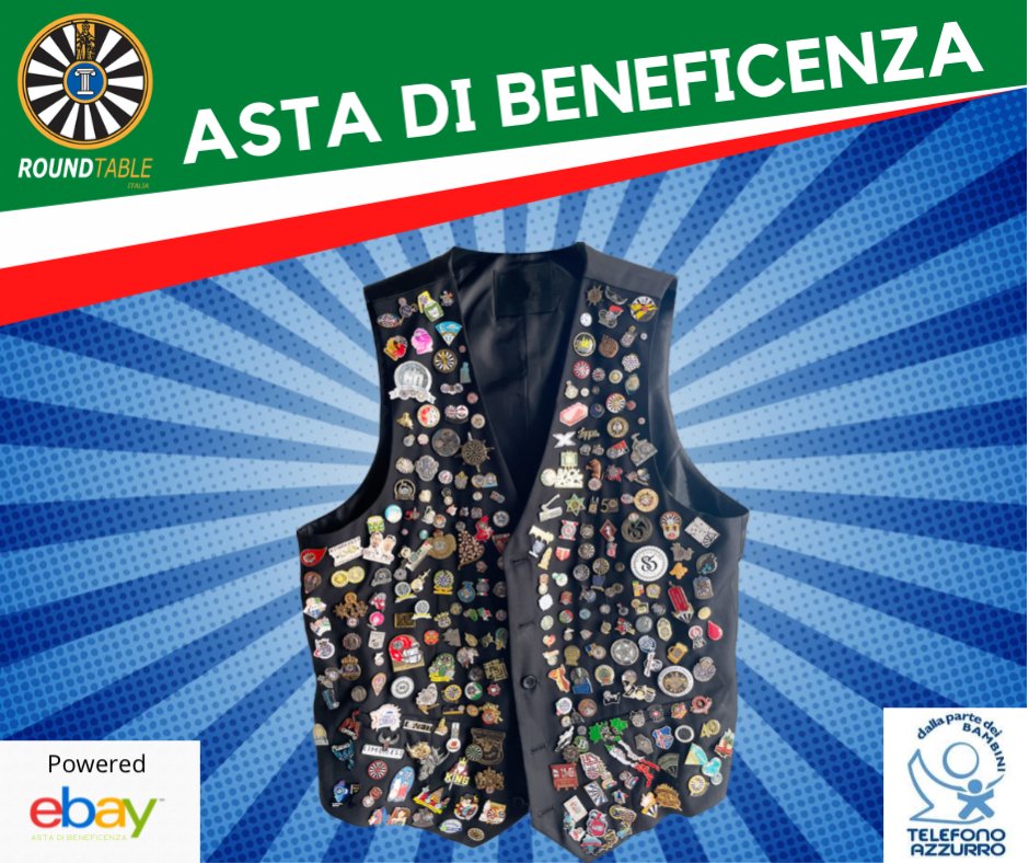 La Round Table Italia, mette all'asta il 𝗣𝗶𝗻 𝗝𝗮𝗰𝗸𝗲𝘁 del tabler Simone Maretti (attuale PRO), per raccogliere fondi da devolvere al <a href="/telefonoazzurro/">Fondazione S.O.S. Telefono Azzurro ETS</a>  , di cui Round Table Italia è socio fondatore.
lnkd.in/efBRRe-k
#pinjacket #pin #roundtableinternational