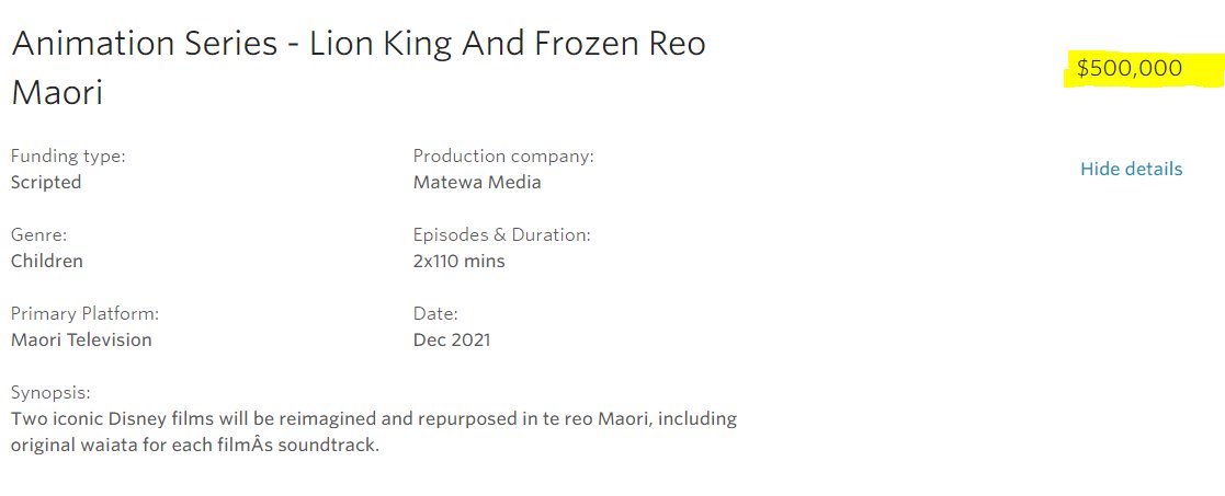 TaxpayersUnion's tweet photo. .@NZonAir has spent $500,000 translating Disney's "Lion King" and  "Frozen" into te reo Māori.

That's $2,300 per minute of film 😳 https://t.co/69lOqmQKJc