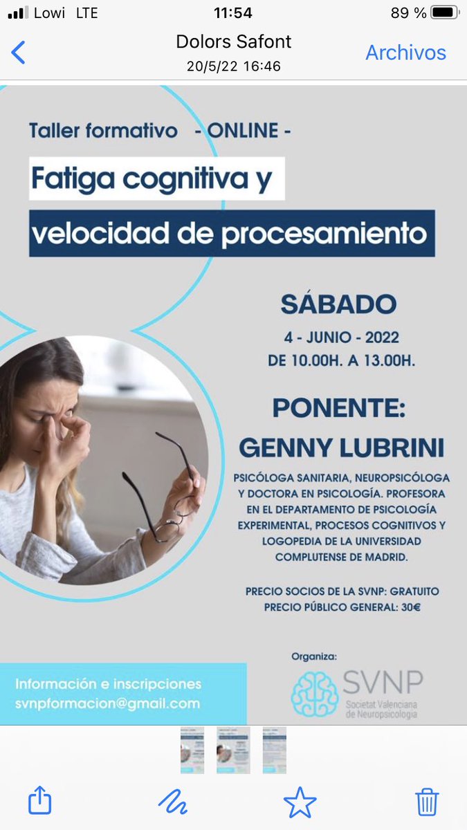 GeLubrini's tweet photo. Mañana hablaremos de fatiga y su relación con la velocidad de procesamiento de la información en un seminario organizado por la Sociedad Valenciana de Neuropsicología. No te lo pierdas! @SVNP_ @UCM_Psico https://t.co/PbrcFWZ6Ag