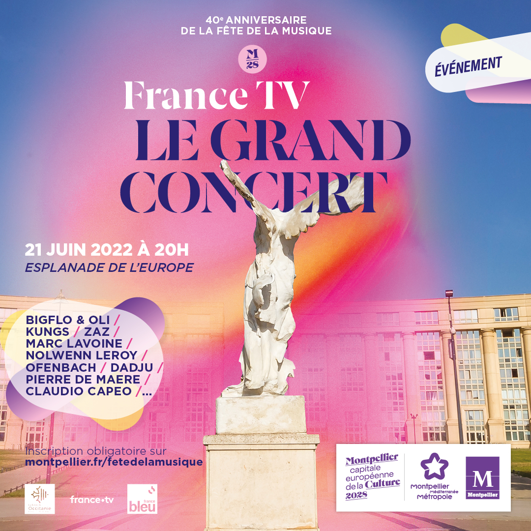 montpellier_'s tweet photo. 🎶 Montpellier fête la Musique !🎶
Découvrez la programmation exceptionnelle du Grand Concert sur la Place de l’Europe ainsi que les 6 autres temps forts de cette édition 2022 🤩
⚠️ Pour assister à ce concert gratuit, il sera nécessaire de s’inscrire en ligne à partir du 8 juin. https://t.co/t9YWlDgXrh